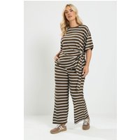 Yours Yours Damen Hosenset in Schokobraun mit Streifen und Bindegürtel in Größe 42 | Polyester/Elasthan