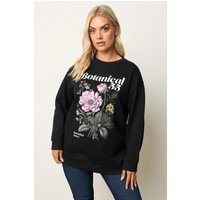 Yours Yours Damen Geblümtes Sweatshirt „Botanical“ in Schwarz in Größe 50-52 | Baumwolle/Polyester