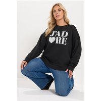 Yours Yours Damen Sweatshirt in Schwarz mit „J'adore“Schriftzug und Punktemuster in Größe 46-48 | Baumwolle/Polyester
