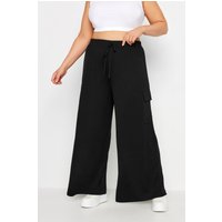 Yours Yours Damen Jerseycargohosen in Schwarz mit Weitem Bein in Größe 48 | Elasthan/Viskose