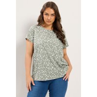 Yours Damen Yours – Zart Geblümtes BasicT-Shirt in Salbeigrün in Größe 54-56 | Baumwolle