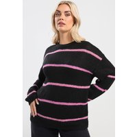 Yours Yours Damen Strickpullover in Schwarz und Rosa mit Streifen in Größe 50-52 | Acryl