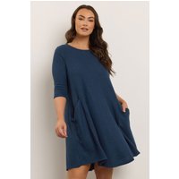 Yours Yours Damen Geripptes Kleid in Marineblau mit Tasche in Größe 50-52 | Polyester/Viskose