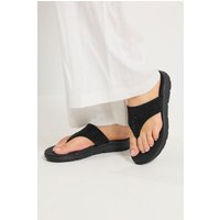 Yours Yours Damen Tbarsandalen im Schwarz mit Strass in Weiter E-Passform in Größe 37E | Synthetik