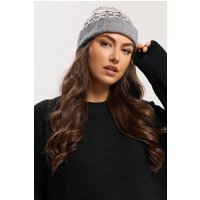 Yours Yours Damen Beanie in Grau mit Fairislemustersize | Polyester