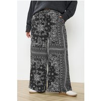Yours Yours Damen Hose in Schwarz mit Paisleymuster und Weitem Bein in Größe 46 | Polyester