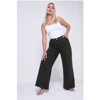 Yours Yours Damen Puddlejeans in Schwarz mit Weitem Bein in Größe 50 | Baumwolle/Elasthan