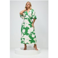 Yours London Yours London Damen Grünes Wickelkleid in Leinenoptik mit Blumenmuster in Größe 42 | Viskose/Nylon