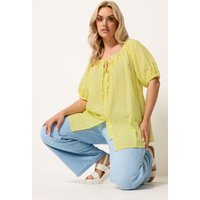 Yours Damen Yours – Bluse in Gelb mit Vichykaromuster und Puffärmeln in Größe 58-60 | Baumwolle