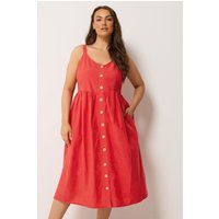 Yours Yours Damen Leinensommerkleid in Rot in Größe 48 | Baumwolle/Viskose/Leinen