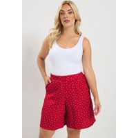 Yours Yours Damen Shorts in Rot mit Punktemuster und Knitteroptik in Größe 54-56 | Polyester/Elasthan