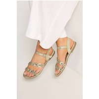 Yours Yours Damen Goldene Sandalen mit Blümchenmuster in Weiter E-Passform in Größe 38EEE | Synthetik