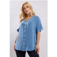 Yours Yours Damen Blaue Chambraybluse mit Knopfleiste in Größe 48 | Viskose