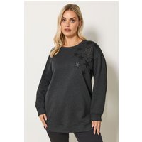 Yours Yours Damen Sweatshirt in Grau mit Ösen und Sterndetail in Größe 50-52 | Baumwolle/Polyester