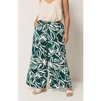 Yours Damen Yours – Hose in Blaugrün mit Blumenmuster und Weitem Bein in Größe 58-60 | Polyester