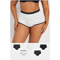 Yours Yours Plus Size Curve Shorts in Schwarz und Weiß mit Sterneprint und Hohem Bund, 5er Set in Größe 50-52 | Baumwolle/Elasthan