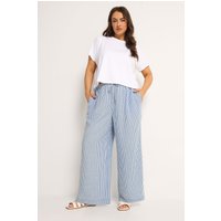 Yours Yours Damen Gestreifte Hose in Blau mit Kordelzug in Größe 46 | Polyester