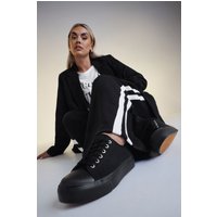 Yours Yours Damen Leinensneaker in Schwarz in Extra Weiter Eeepassform in Größe 43E | Textil/Synthetik