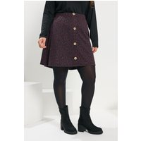 Yours Yours Damen Minirock in Lila mit Leoprint und Knopf Vorne in Größe 54-56 | Polyester/Elasthan