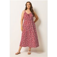 Yours Yours Damen Kleid in Rot mit Schlüssellochausschnitt und Wellenmuster in Größe 54-56 | Polyester/Elasthan