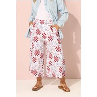 Yours Yours Damen Midaxi-Culottes in Weiß mit Blumen und Karomuster und in Knitteroptik in Größe 44 | Polyester/Elasthan