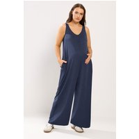Bump It Up Bump It Up Damen Maternity Jumpsuit in Marineblau mit Weitem Bein in Größe 46 | Baumwolle/Modal