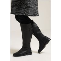 Yours Yours Damen Kniehohe Stiefel in Schwarz aus Lederimitat mit Schnalle in Extra Weiter Eeepassform in Größe 39EEE