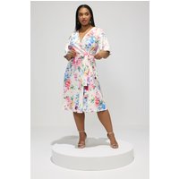 Yours London Yours London Damen Wickelskaterkleid in Weiß mit Blumenmuster in Größe 48 | Polyester/Elasthan