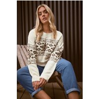 Yours Yours Damen Bouclépullover in Elfenbein mit Fairislemuster in Größe 42-44 | Polyester/Elasthan/Acryl