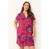 Yours Damen Yours – Vorne Plissiertes Kleid in Rosa mit Paisleymuster in Größe 58-60 | Viskose