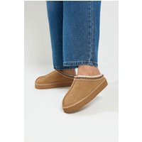 Yours Yours Damen Bestickte Mules in Hellbraun aus Wildlederimitat in Weiter E-Passform in Größe 43E | Textil/Synthetik