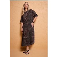 Yours Yours Damen Maxikleid in Braun mit Leopardenprint und Tiefer Taille in Größe 44 | Baumwolle