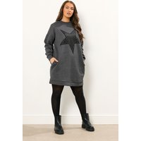 Yours Yours Damen Sweatshirtkleid in Grau mit Sternmotiv und Ösen in Größe 50-52 | Baumwolle/Polyester