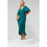 Yours London Yours London Damen Maxiwickelkleid in Grün mit Kurzem Arm und Rüschen in Größe 58-60 | Polyester/Elasthan
