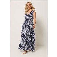 Yours Damen Yours – Ärmelloses Wickelkleid in Blau mit Streifen in Größe 54-56 | Polyester/Elasthan