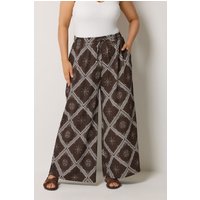 Yours Yours Damen Hose in Schokoladenbraun mit Bandanaprint und Weitem Bein in Größe Regular 58-60 | Polyester/Elasthan
