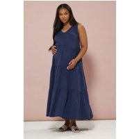 Bump It Up Bump It Up Damen Maternity – Gestuftes Maxikleid in Marineblau mit Langettenstich in Größe 54-56 | Baumwolle/Elasthan