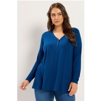 Yours Yours Damen Geripptes Henleyswingoberteil in Blau in Größe 48 | Polyester/Elasthan