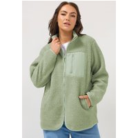 Yours Yours Damen Jacke in Salbeigrün aus Teddyfleece mit Tasche in Größe 50-52 | Polyester