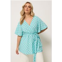 Yours Damen Yours – Wickeloberteil in Blau mit Punkteprint in Größe 50-52 | Polyester/Elasthan