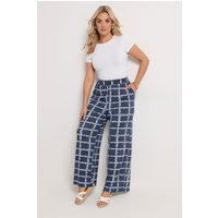 Yours Damen Yours – Geblümte Hose in Marineblau mit Karos in Größe 46 | Elasthan/Viskose