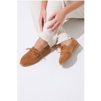 Yours Yours Damen Loafer in Braun aus Wildlederimitat in Extra Weiter Eeepassform in Größe 43EEE | Textil/Synthetik