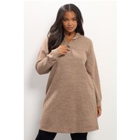 Yours Yours Damen Geripptes Pulloverkleid in Naturbraun mit Kurzem Zip in Größe 54-56 | Polyester/Viskose