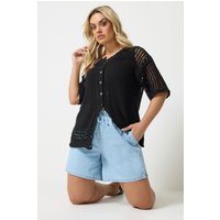 Yours Yours Damen Cardigan in Schwarz mit Lochmuster in Größe 54-56 | Baumwolle