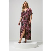 Yours London Damen Yours London – Geblümtes Meshkleid in Burgunderrot mit Abstraktem Muster in Größe 42 | Polyester/Elasthan