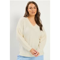 Yours Damen Yours – Pullover in Elfenbeinweiß aus Softtouchgewebe mit V-Ausschnitt in Größe 50-52 | Polyester/Elasthan/Acryl