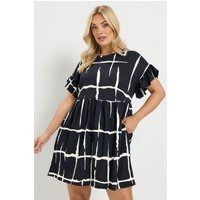 Yours Yours Damen Minikleid in Schwarz mit Abstraktem Muster und Rüschenärmeln in Größe 42 | Polyester/Elasthan