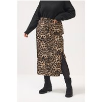 Yours Yours Damen Strukturierter Schlauchrock in Braun mit Leopardenmuster in Größe 54-56 | Polyester/Elasthan