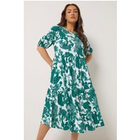 Yours Yours Damen Gestuftes Midikleid in Grün mit Paisleymuster in Größe 54-56 | Polyester/Elasthan