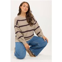 Yours Yours Damen Strickpullover in Naturbraun mit Streifen und Waffelmuster in Größe 42-44 | Acryl